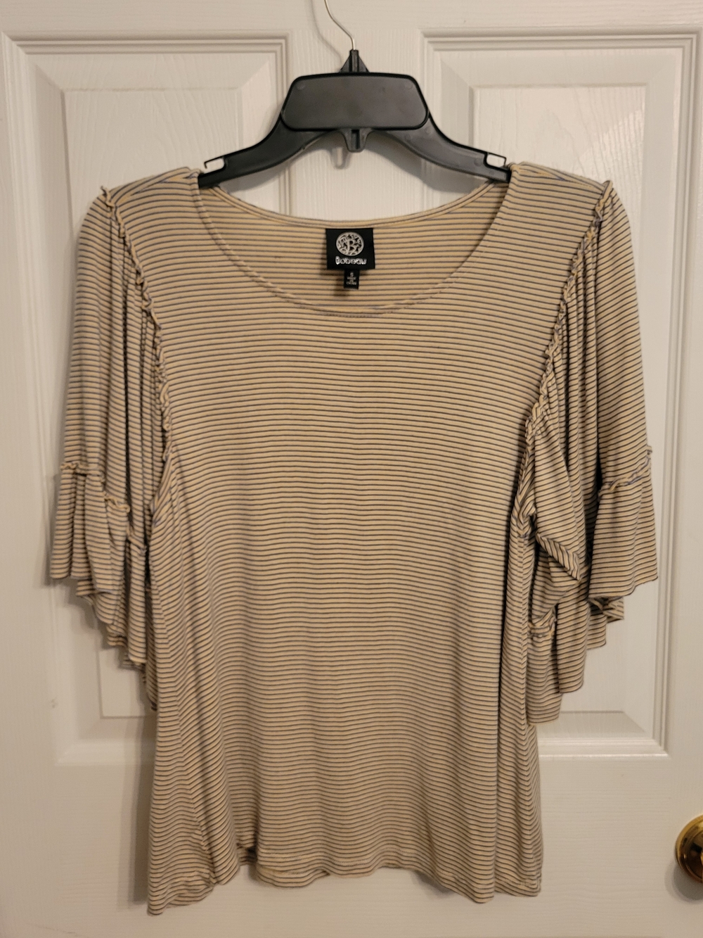 bobeau Yellow and Blue Striped Short Sleeve Top